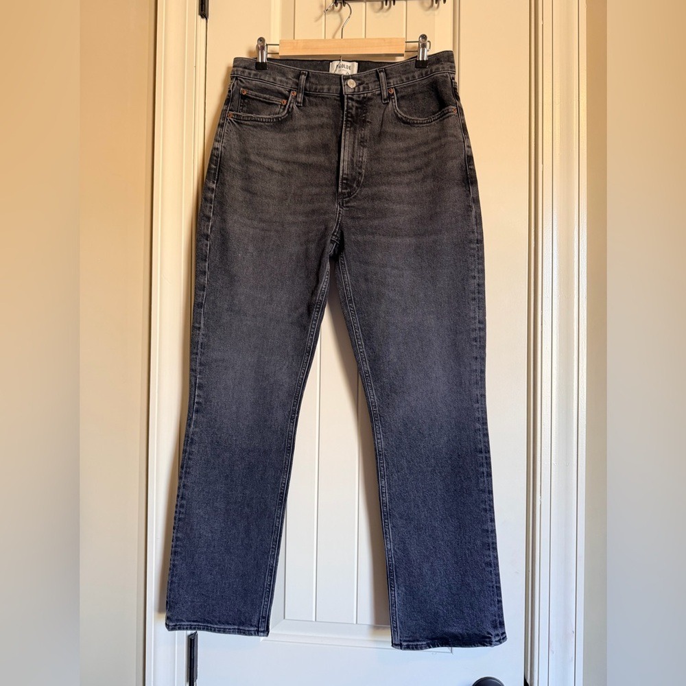 AGOLDE High Rise Stovepipe Jeans Size 29 Metal Black Denim 28" Inseam - Picture 4 of 12